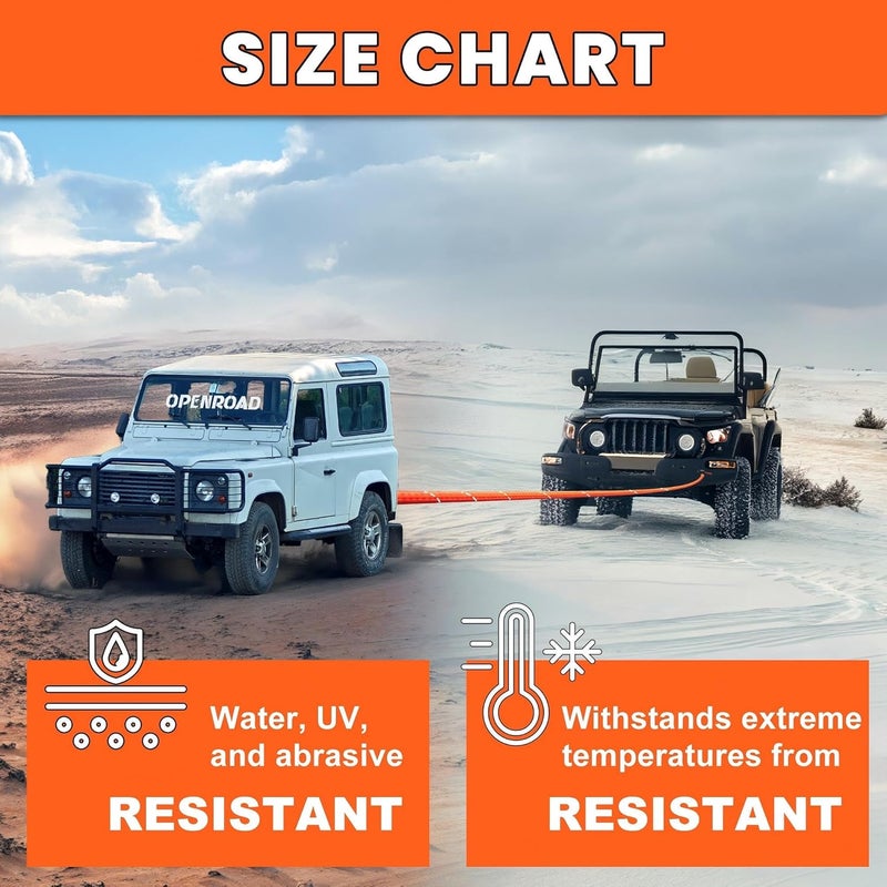 OPENROAD Kinetic Recovery Tow Rope, 36000 Lbs (1in x 30ft Orange with Soft Shackle) Extreme Duty 35% Elasticity Energy Offroad Snatch Strap, Vehicle Recovery Kit for Jeep Car Truck ATV UTV SUV - Image 4